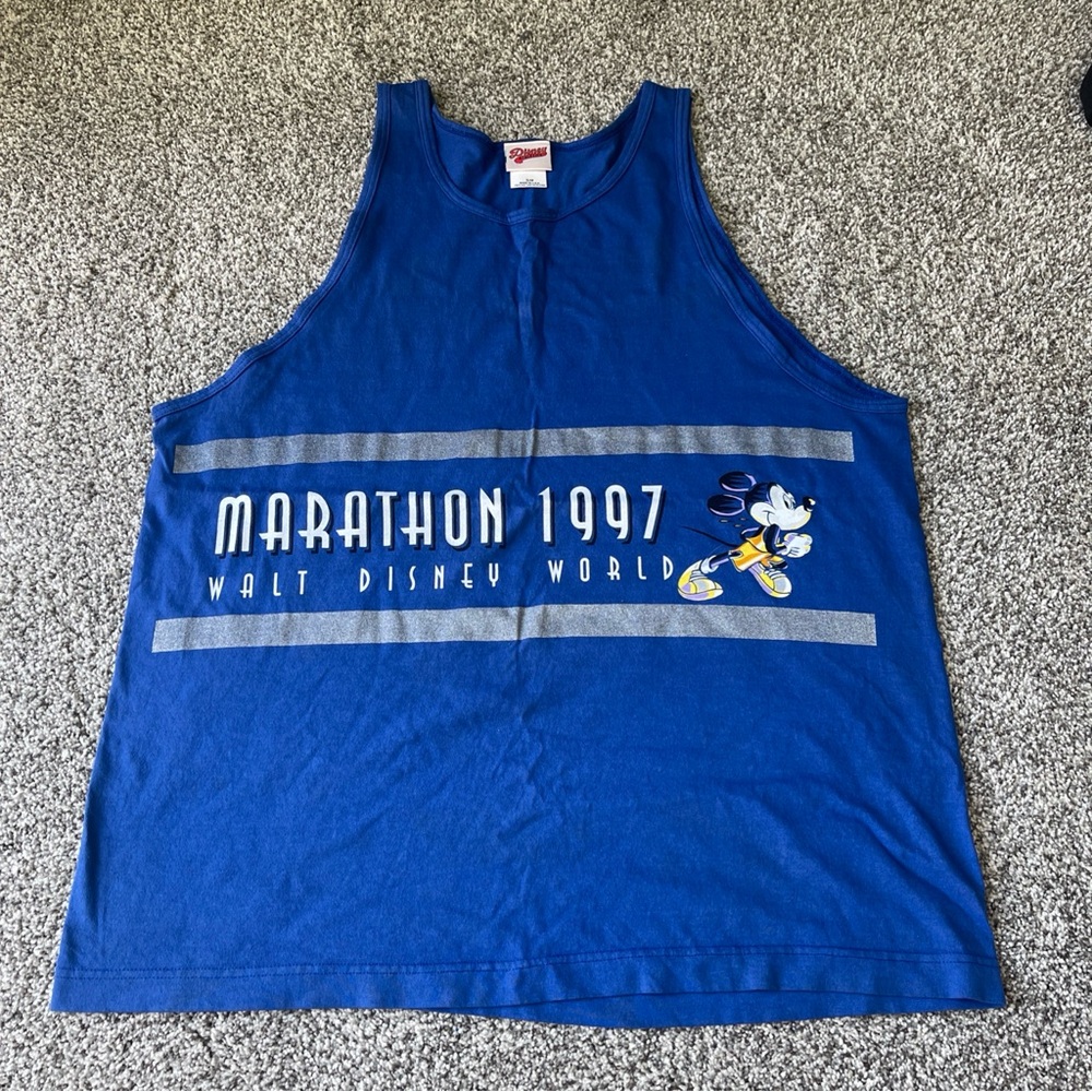 Vintage Walt Disney World Marathon Tank Top Shirt Size S/M Blue 1997 Running